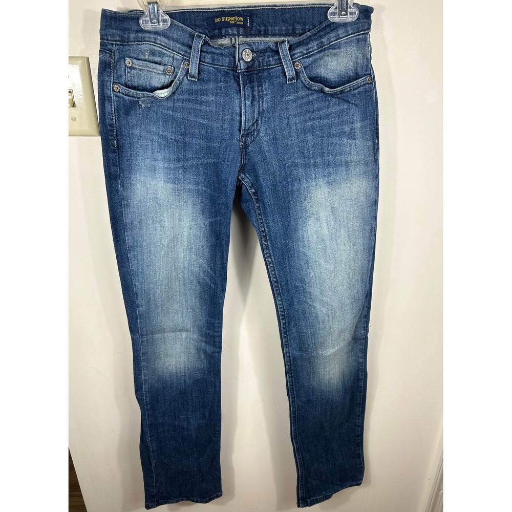 Levi's 524 Too Superlow Jeans Womens 7M Blue‎ Y2K Slim Fit Bootcut Stretch Denim